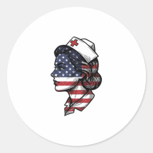 Vintage Amerikaanse Vlag Verpleegster Profiel Vect Ronde Sticker