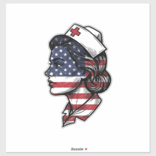Vintage Amerikaanse Vlag Verpleegster Profiel Vect Sticker