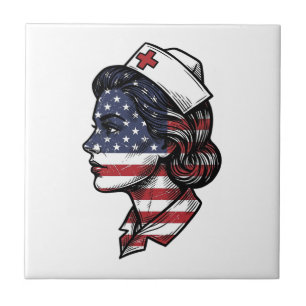 Vintage Amerikaanse Vlag Verpleegster Profiel Vect Tegeltje
