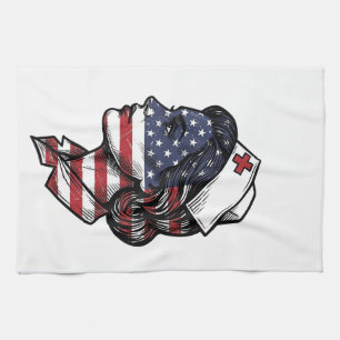 Vintage Amerikaanse Vlag Verpleegster Profiel Vect Theedoek