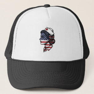 Vintage Amerikaanse Vlag Verpleegster Profiel Vect Trucker Pet