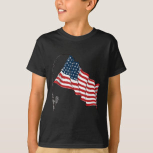 Vintage Amerikaanse Vlag Vissen Hengel Visliefhebb T-shirt