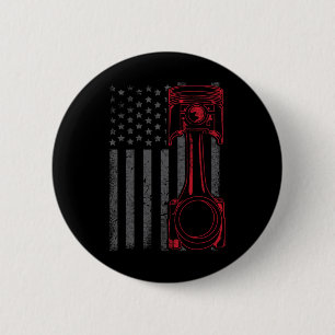 Vintage Amerikaanse Vlag Zuiger Grappige Spierauto Ronde Button 5,7 Cm