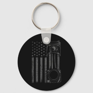 Vintage Amerikaanse Vlag Zuiger Grappige Spierauto Sleutelhanger