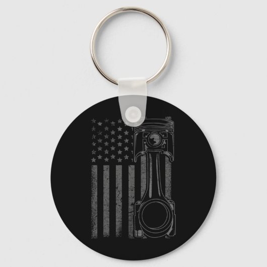 Vintage Amerikaanse Vlag Zuiger Grappige Spierauto Sleutelhanger (Voorkant)