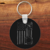 Vintage Amerikaanse Vlag Zuiger Grappige Spierauto Sleutelhanger (Voorkant)