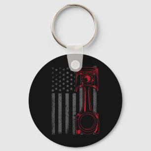 Vintage Amerikaanse Vlag Zuiger Grappige Spierauto Sleutelhanger
