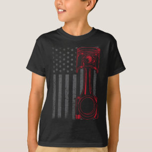 Vintage Amerikaanse Vlag Zuiger Grappige Spierauto T-shirt
