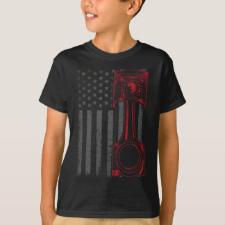 Vintage Amerikaanse Vlag Zuiger Grappige Spierauto T-shirt