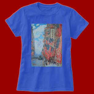 Vintage Amerikaanse vlaggen op stadsstraat Schilde T-shirt