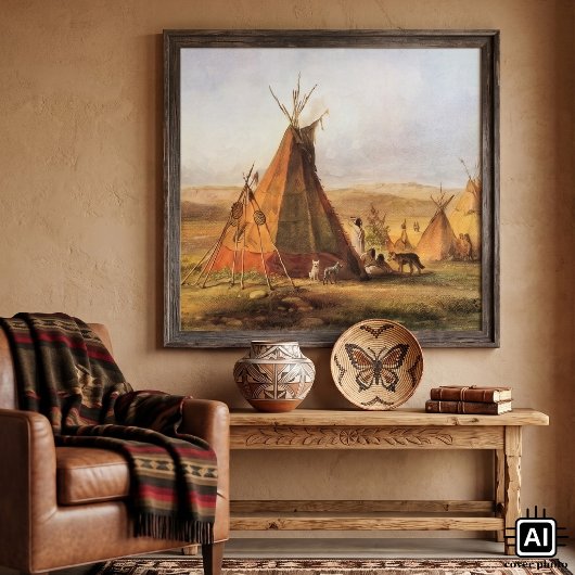 Vintage Amerikaanse Westen, Teepees op vlakte van Poster