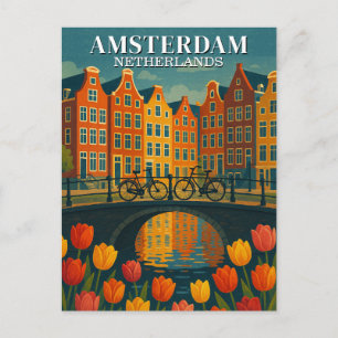 Vintage Amsterdam Fietsen op Brug Bloemen Briefkaart