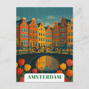 Vintage Amsterdam Fietsen op Brug Bloemen Briefkaart
