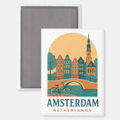 Vintage Amsterdam Magnet - Retro Netherlands  (Voorkant / Achterkant)