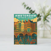Vintage Amsterdam Netherlands Canals & Bicycle Briefkaart (Staand voorkant)