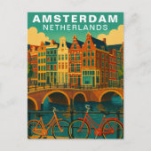 Vintage Amsterdam Netherlands Canals & Bicycle Briefkaart (Voorkant)