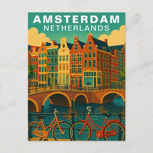 Vintage Amsterdam Netherlands Canals & Bicycle Briefkaart (Voorkant)