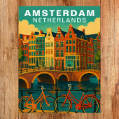 Vintage Amsterdam Netherlands Canals & Bicycle Briefkaart