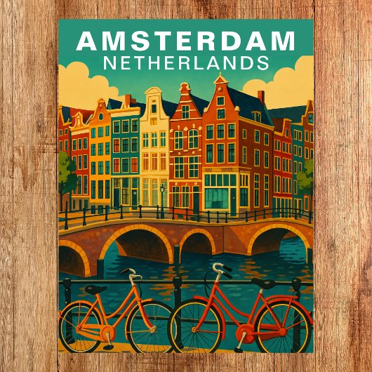 Vintage Amsterdam Netherlands Canals & Bicycle Briefkaart