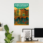 Vintage Amsterdam Netherlands Canals & Bicycle Poster (Thuiskantoor)
