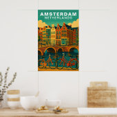 Vintage Amsterdam Netherlands Canals & Bicycle Poster (Keuken)