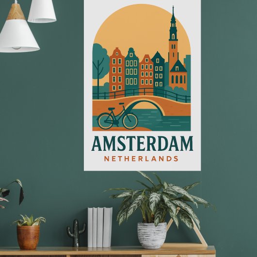 Vintage Amsterdam Netherlands Retro Travel Poster  (Woonkamer 1)