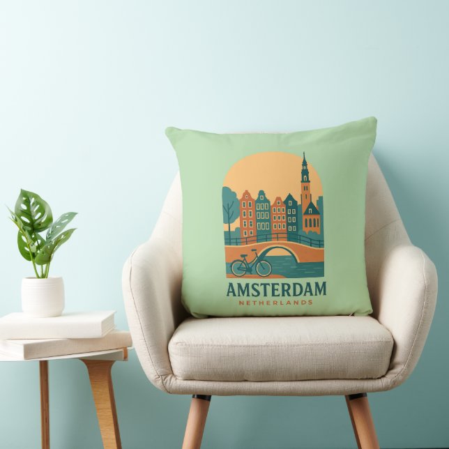 Vintage Amsterdam Pillow - Retro Netherlands Canal Kussen (Stoel)