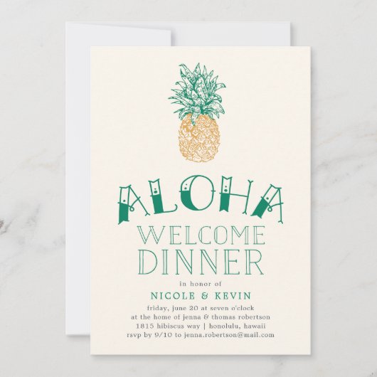 Vintage Ananas Aloha Welkom Diner Uitnodiging (Voorkant)