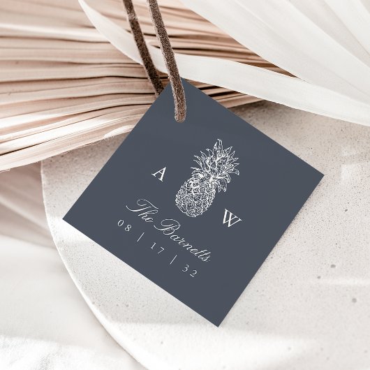 Vintage-ananasbruinmonogram Bedankjes Labels