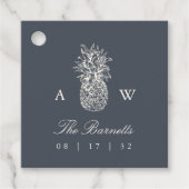 Vintage-ananasbruinmonogram Bedankjes Labels (Voorkant)