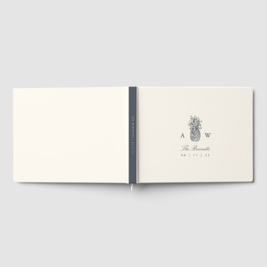 Vintage-ananasbruinmonogram Gastenboek (Volledig)