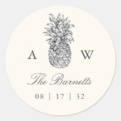 Vintage-ananasbruinmonogram Ronde Sticker (Voorkant)