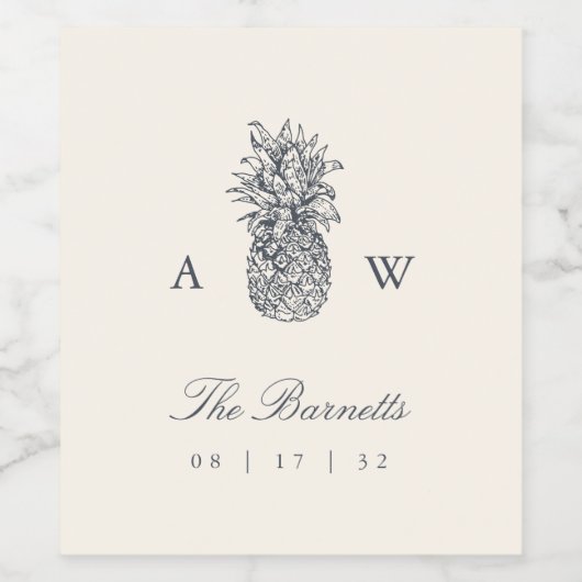 Vintage-ananasbruinmonogram Wijn Etiket (Enkel label)