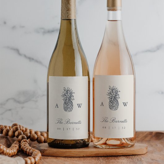 Vintage-ananasbruinmonogram Wijn Etiket