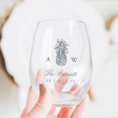 Vintage-ananasbruinmonogram Wijnglas Zonder Voet