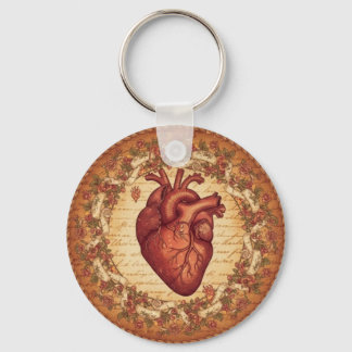 Vintage Anatomical Heart Floral Illustration Art Sleutelhanger