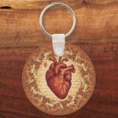 Vintage Anatomical Heart Floral Illustration Art Sleutelhanger (Voorkant)
