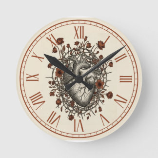 Vintage Anatomisch Hart & Bloemrijke Doornen Gotis Ronde Klok
