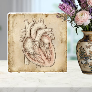 Vintage anatomische hartinkt tekening sepia tegeltje
