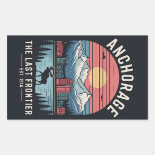 Vintage Anchorage Alaska Retro Reisposter Illustra Rechthoekige Sticker