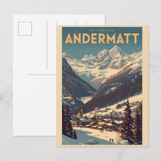 Vintage ANDERMATT ski Switzerland Swiss Alps gifts Briefkaart (Voorkant / Achterkant)