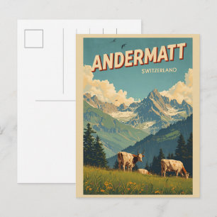 Vintage ANDERMATT ski Zwitserland Zwitserse Alpen  Briefkaart