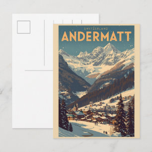 Vintage ANDERMATT ski Zwitserland Zwitserse Alpen Briefkaart