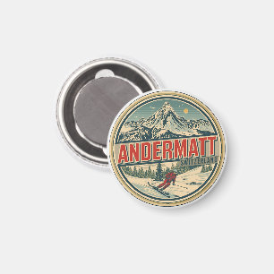 Vintage ANDERMATT skioord Zwitserland Zwitserse Al Magneet