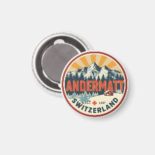 Vintage ANDERMATT skioord Zwitserland Zwitserse Al Magneet
