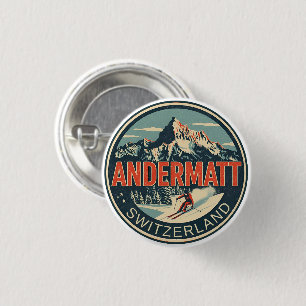 Vintage ANDERMATT skioord Zwitserland Zwitserse Al Ronde Button 3,2 Cm