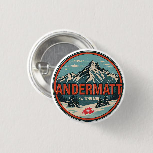 Vintage ANDERMATT skioord Zwitserland Zwitserse Al Ronde Button 3,2 Cm