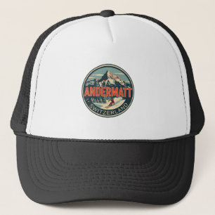 Vintage ANDERMATT skioord Zwitserland Zwitserse Al Trucker Pet