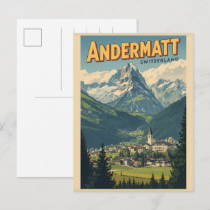 Vintage ANDERMATT skioord Zwitserse Alpen cadeaus Briefkaart