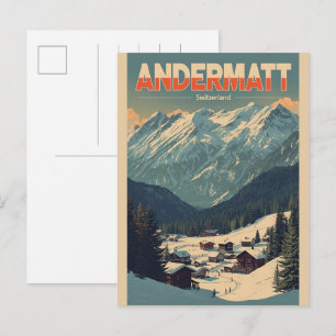 Vintage ANDERMATT skioord Zwitserse Alpen cadeaus Briefkaart